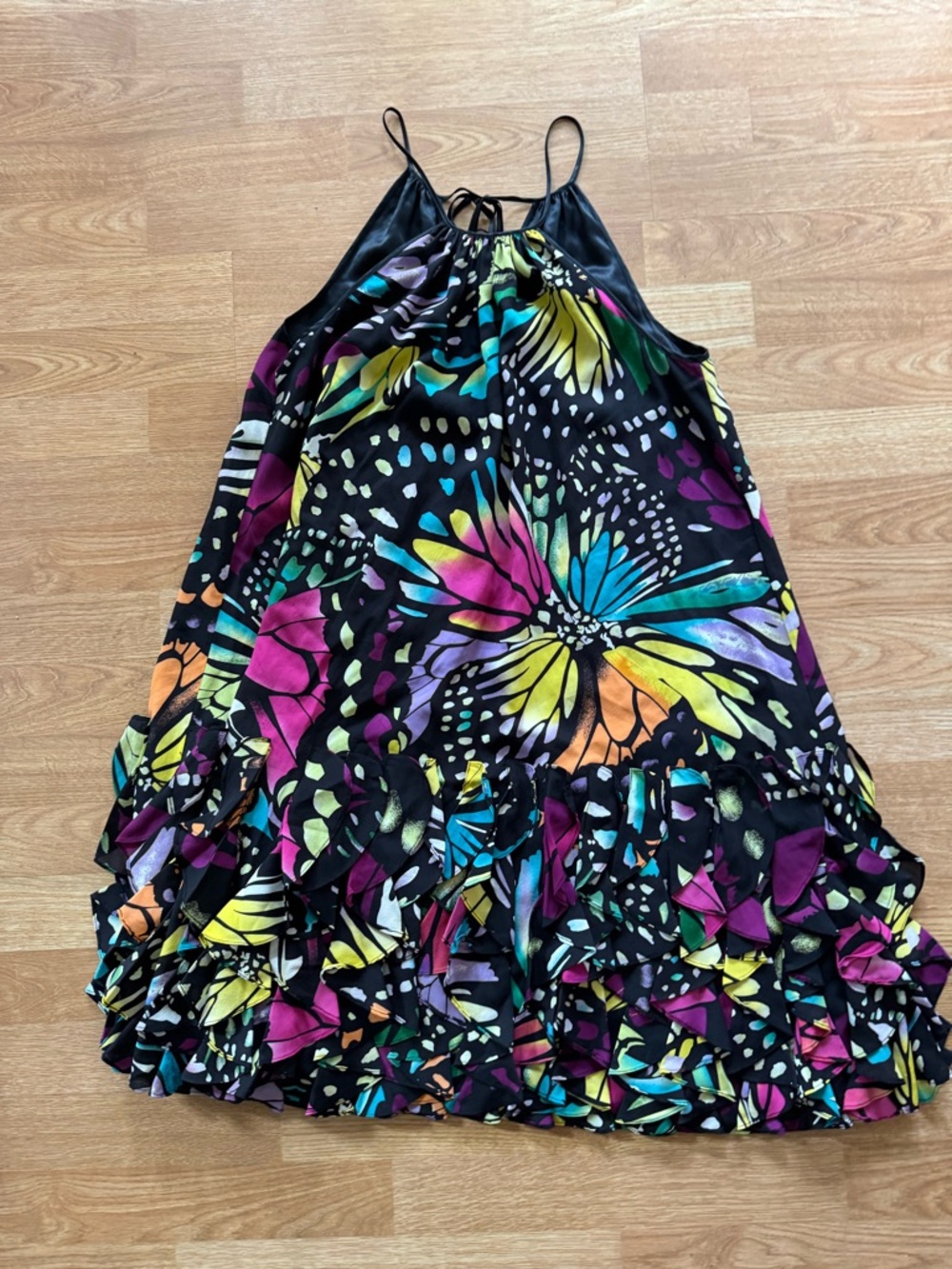 Catherine Malandrino Butterfly-Print Ruffle Midi Dress Silk